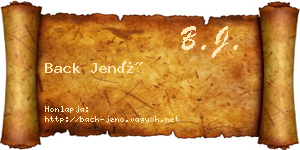 Back Jenő névjegykártya